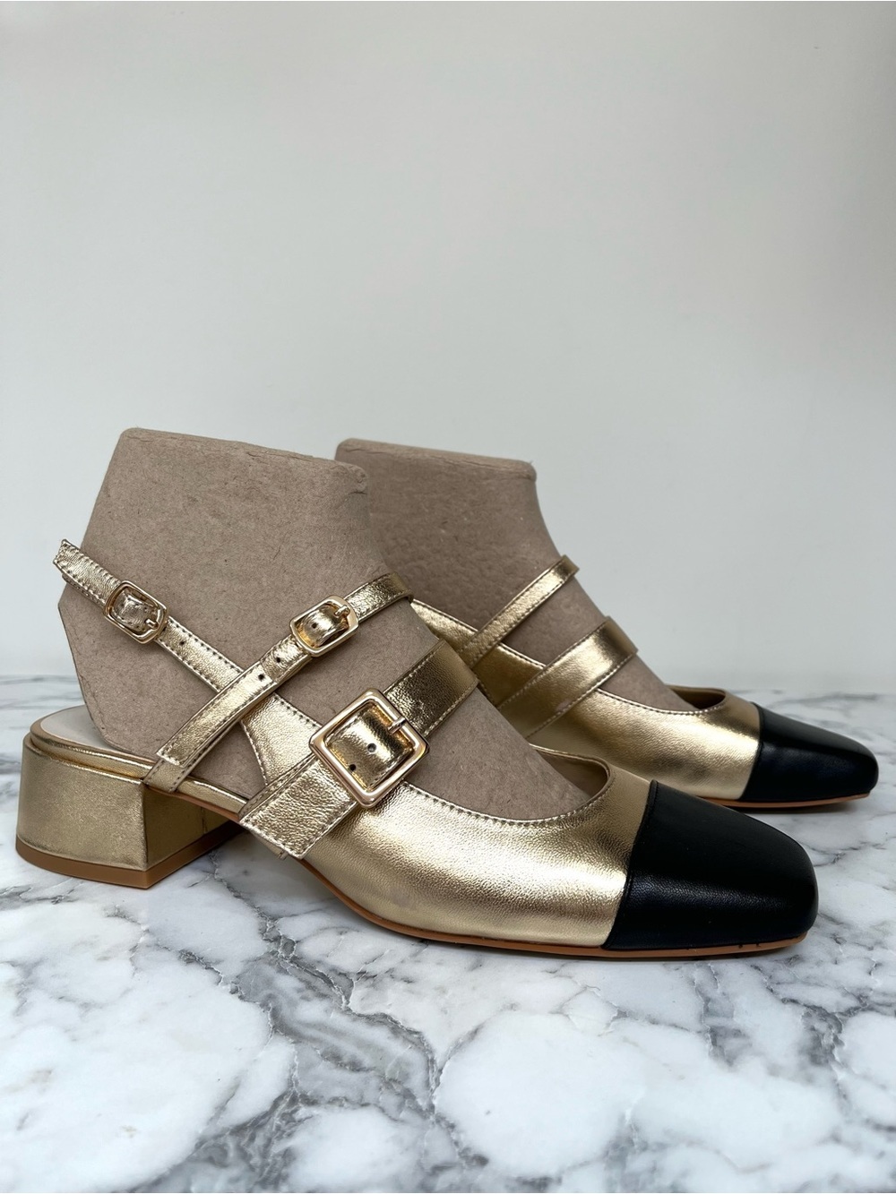 DOLCE VITA Crinkle Patent Leather Patsy Heels multi gold black cap top725 3j7 - Picture 5 of 15